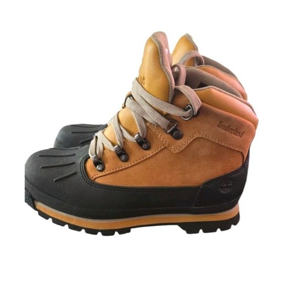 Timberland Euro Hiker Boot Brown Black Leather Shell Toe Logo Boys Size 3 - Picture 3 of 8